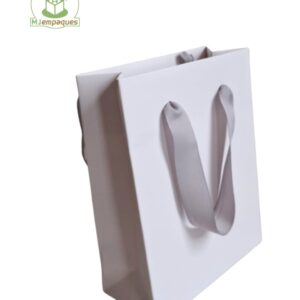 Bolsa de lujo blanca 13x17x6 con asa gris