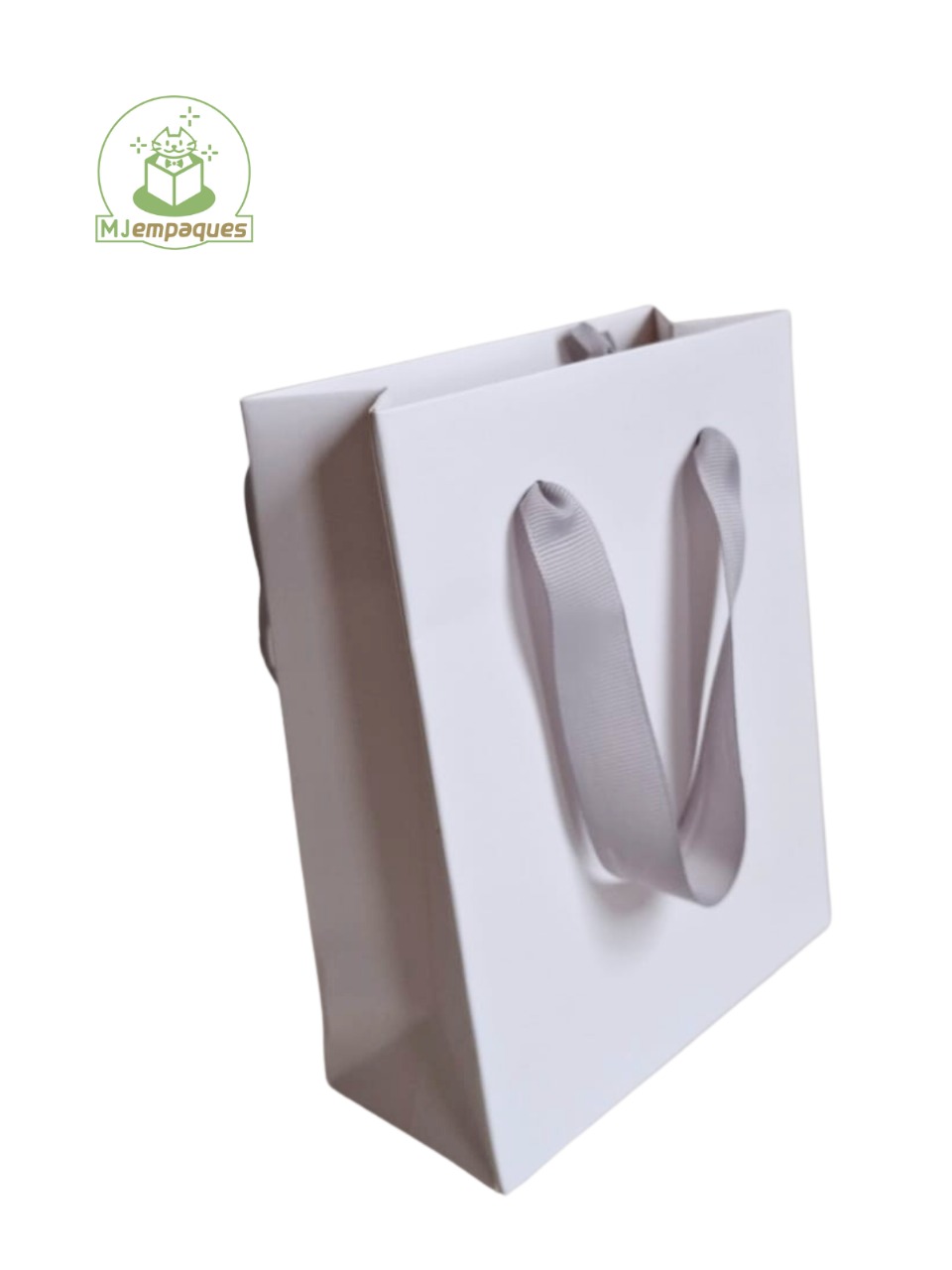 Bolsa de lujo blanca 13x17x6 con asa gris