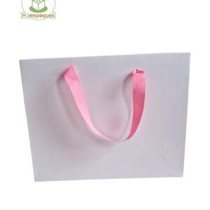 Bolsa de lujo blanca 28x22x8 con asa rosada