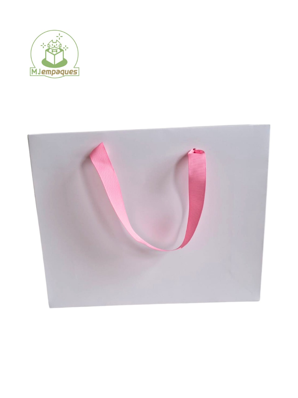 Bolsa de lujo blanca 28x22x8 con asa rosada