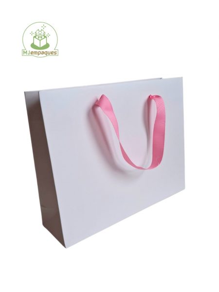 Bolsa de lujo blanca 28x22x8 con asa rosada - Imagen 2