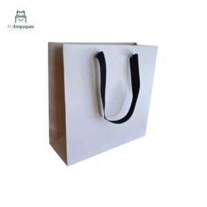 Bolsa de lujo blanca 25x25x10 asa negra